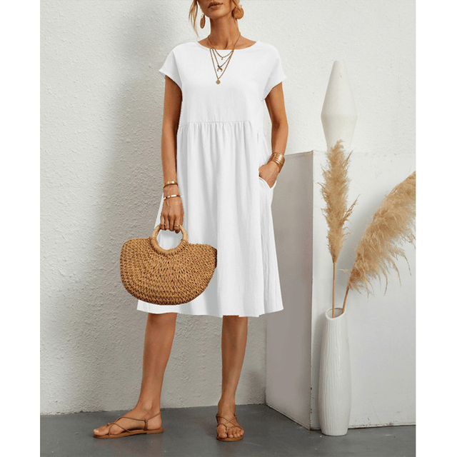 Drune | Damen Baumwoll Leinen Midi Kleid