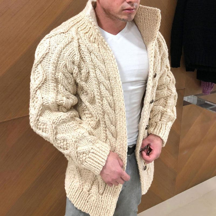 Drune | StrickStrickjacke Dickes Kabelstrick Hoher Kragen Lockere Passform Knöpfe