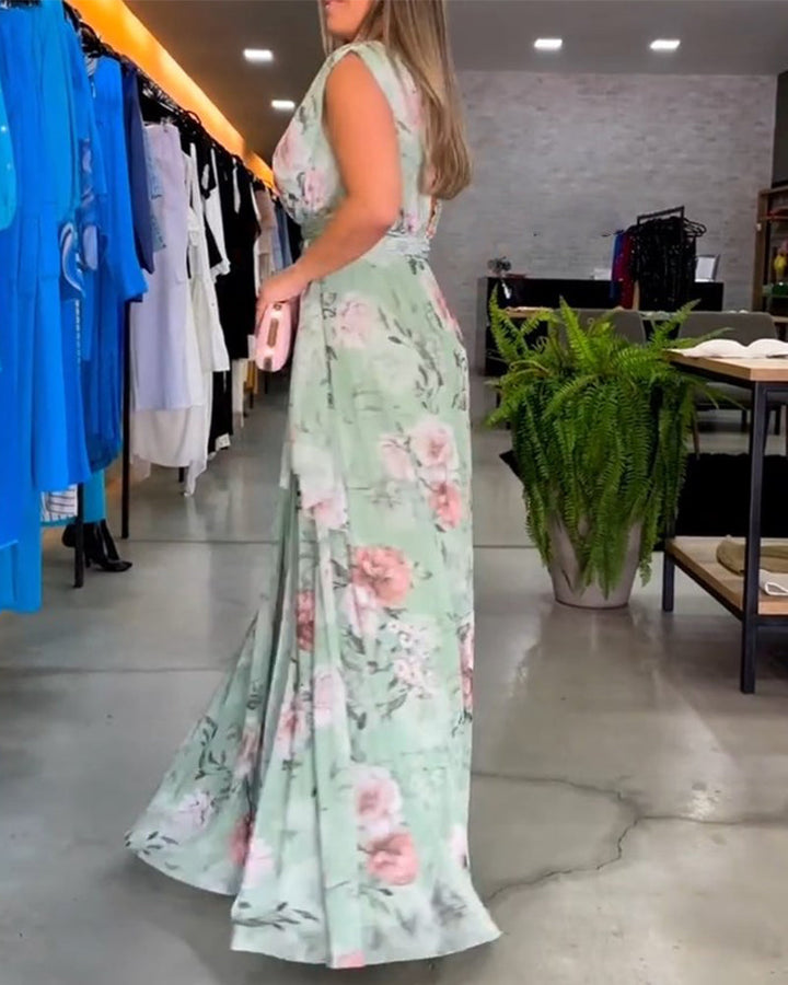Drune | Elegantes Ärmelloses V-Ausschnitt Floral Druck Kleid