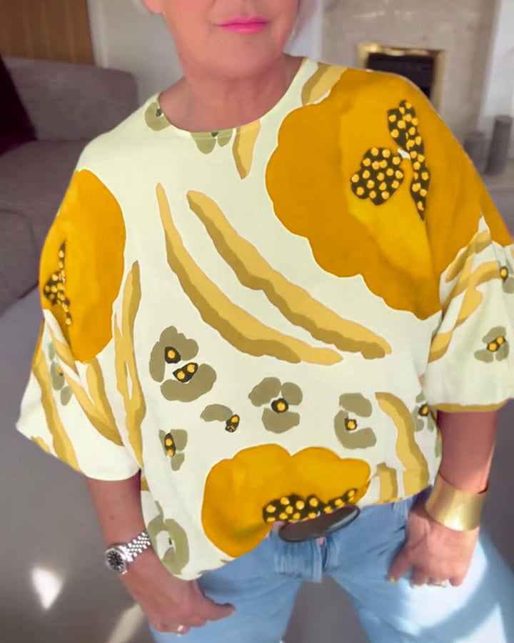 Drune | Bluse mit Rundhalsausschnitt und Halblangen Ärmeln