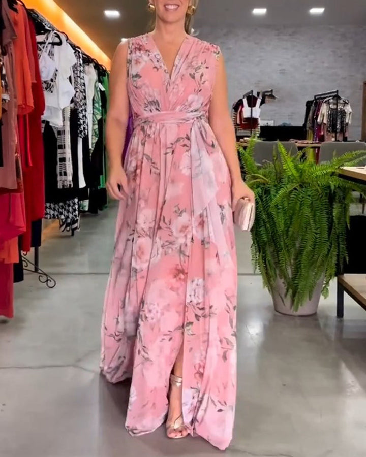 Drune | Elegantes Ärmelloses V-Ausschnitt Floral Druck Kleid