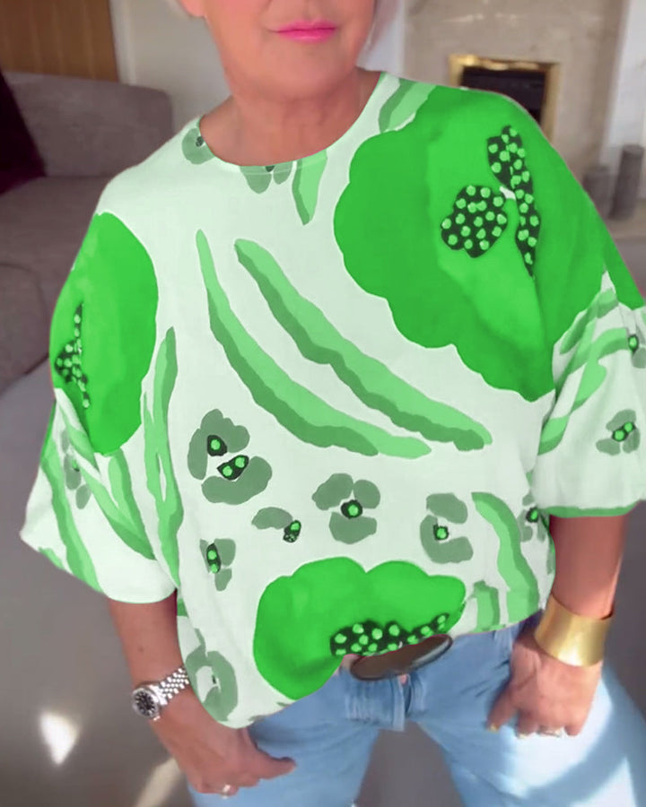 Drune | Bluse mit Rundhalsausschnitt und Halblangen Ärmeln