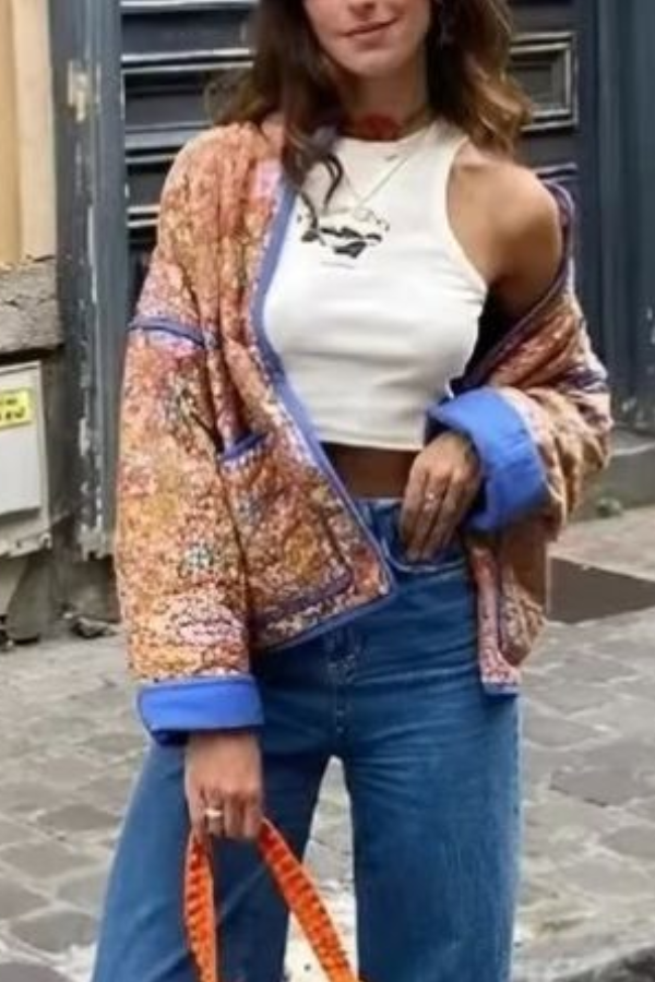 Drune | Colorblock Große Tasche Stehkragen Steppjacke aus Baumwolle