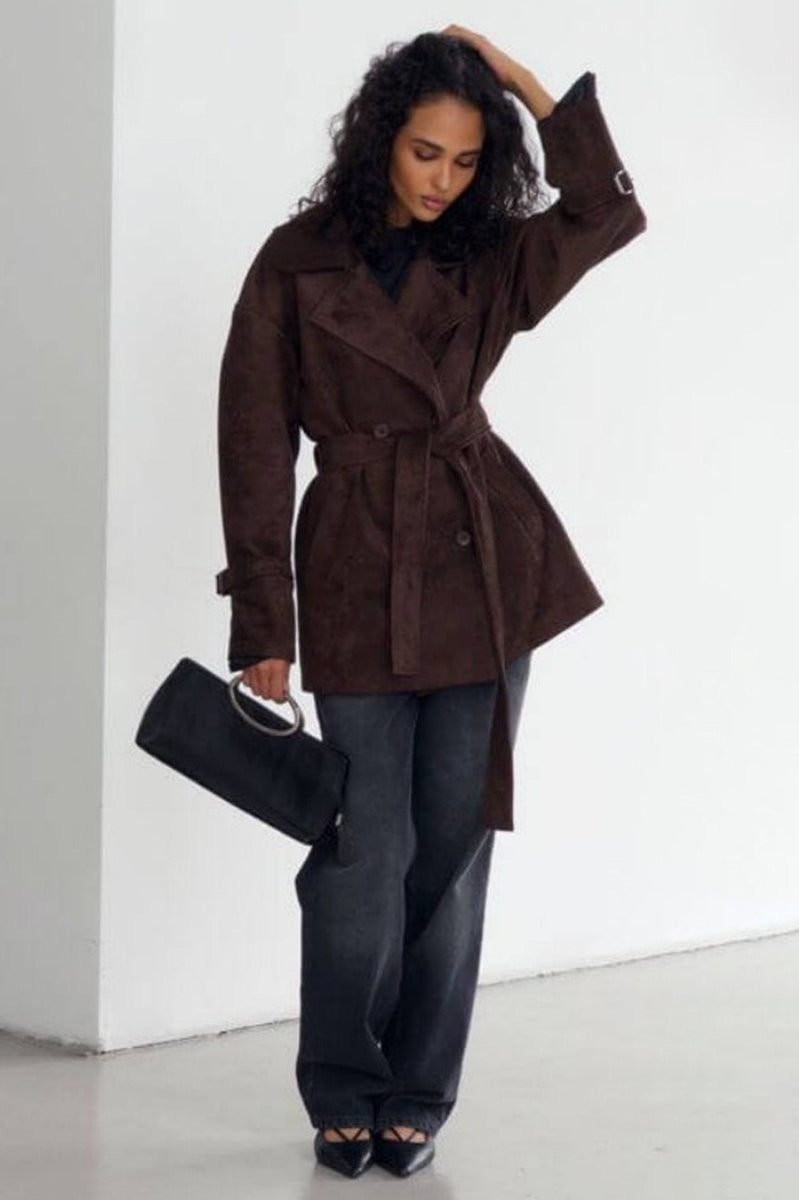 Drune | Wildleder Revers Taillenbund Jacke Mantel