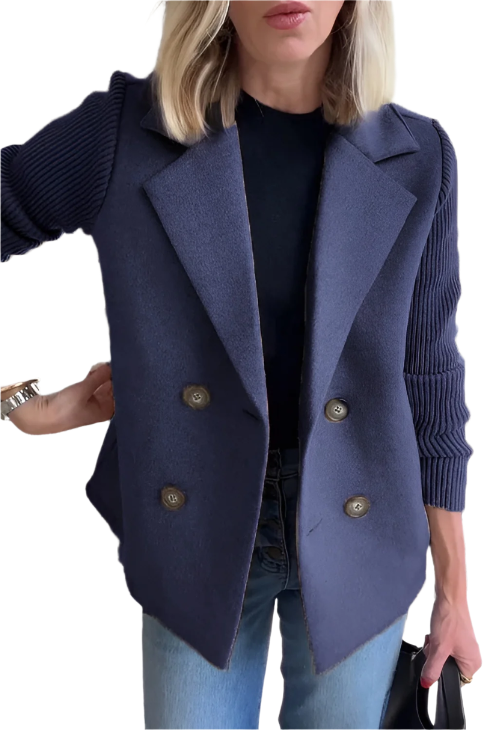 Drune | Damen Blazer aus veganer Wolle mit gestrickten Ärmeln