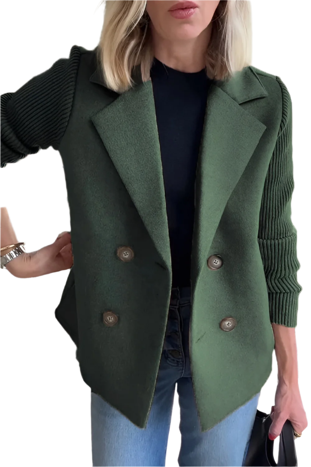 Drune | Damen Blazer aus veganer Wolle mit gestrickten Ärmeln