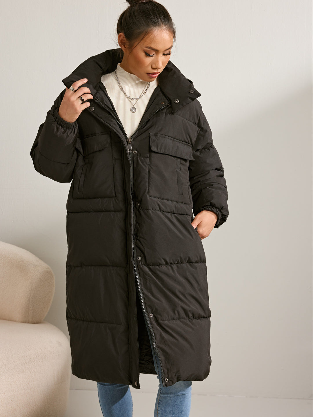 Drune | Halblange Fleece Winterjacke mit Kapuze für Frauen - Perfekt für Wintertage
