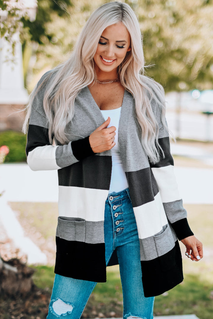 Drune | Farbblock Offene Front Rippbündchen Cardigan mit Taschen