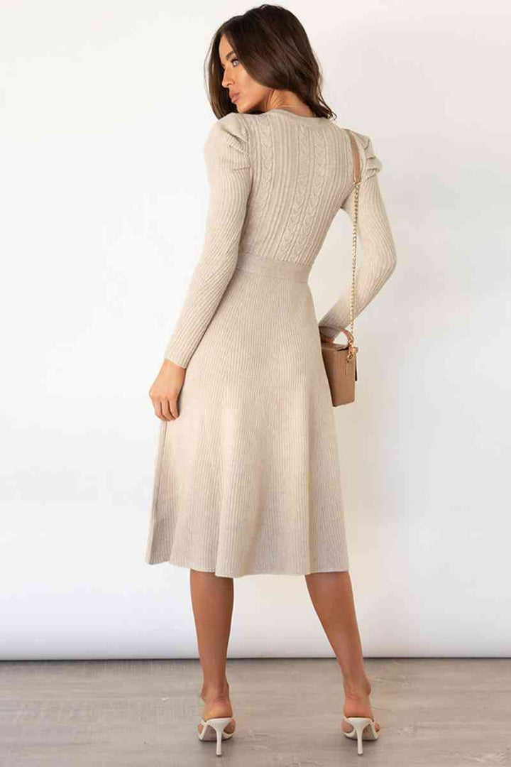 Drune | Rundhalsausschnitt Langarm Knoten Taille Pullover Kleid