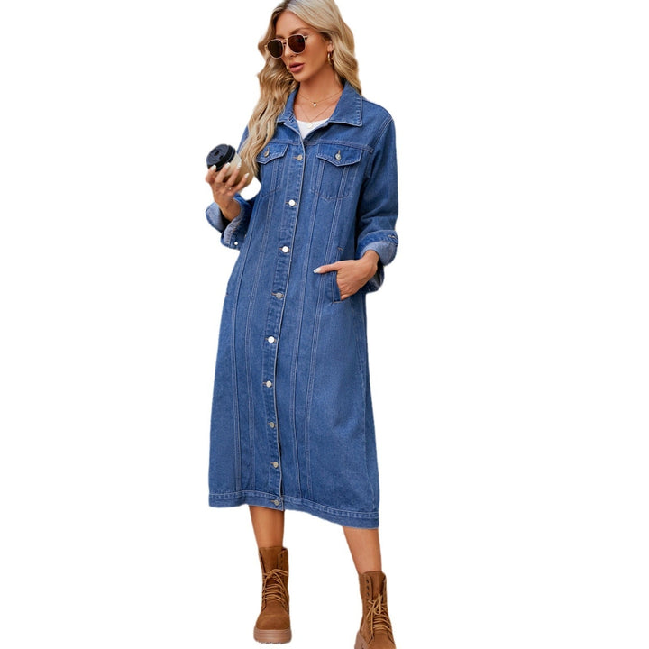 Drune | Lang Denimjacke Knopfverschluss Lässig und Trendy