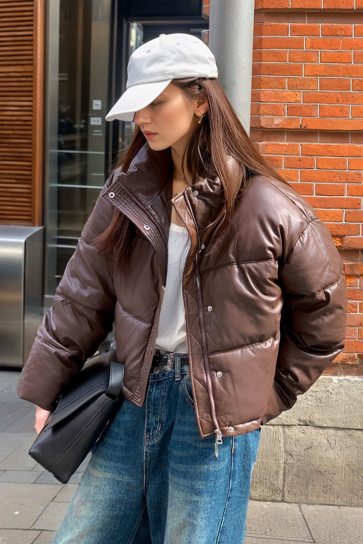 Drune | Faux Leather Isolierte Pufferjacke