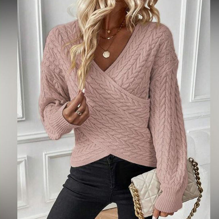 Drune | Stilvolles Rosa V-Ausschnitt Pullover für Frauen