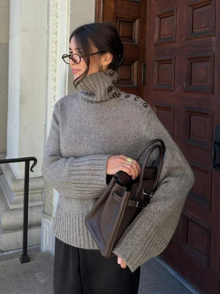 Drune | Cozy sweater with button-up stand-up collar and relaxed fit