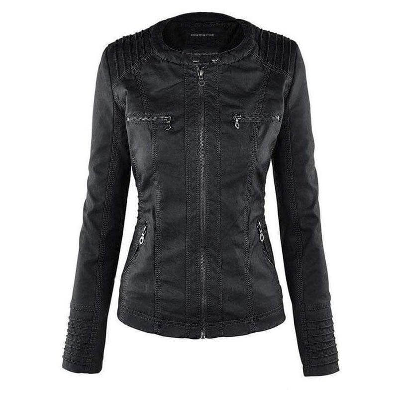 Drune | Damen Slim Fit PU-Leder Zip-Up Hoodie