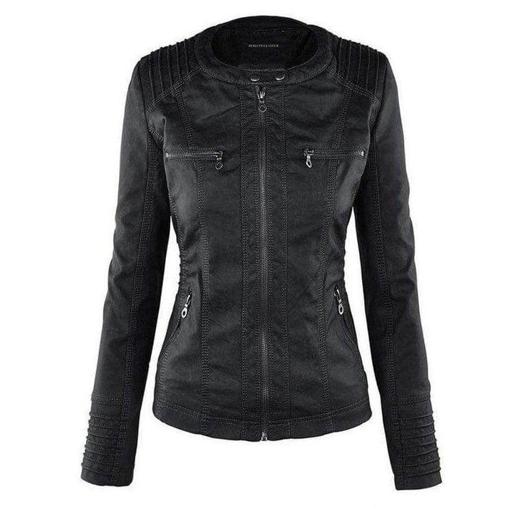 Drune | Damen Slim Fit PU-Leder Zip-Up Hoodie