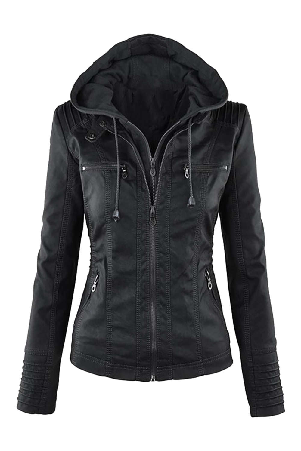 Drune | Damen Kunstleder Kapuzenjacke Mit Reißverschluss