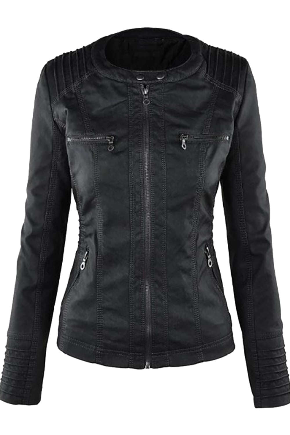 Drune | Damen Kunstleder Kapuzenjacke Mit Reißverschluss