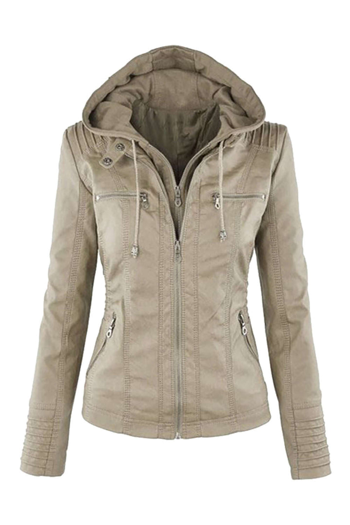 Drune | Damen Kunstleder Kapuzenjacke Mit Reißverschluss