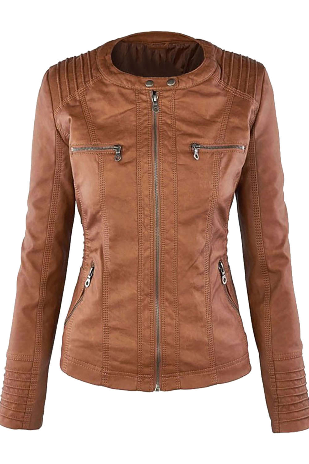 Drune | Damen Kunstleder Kapuzenjacke Mit Reißverschluss