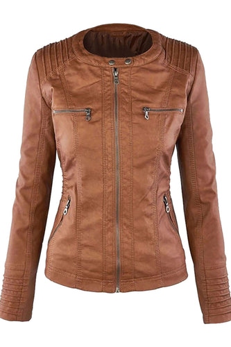 Drune | Damen Kunstleder Kapuzenjacke Mit Reißverschluss