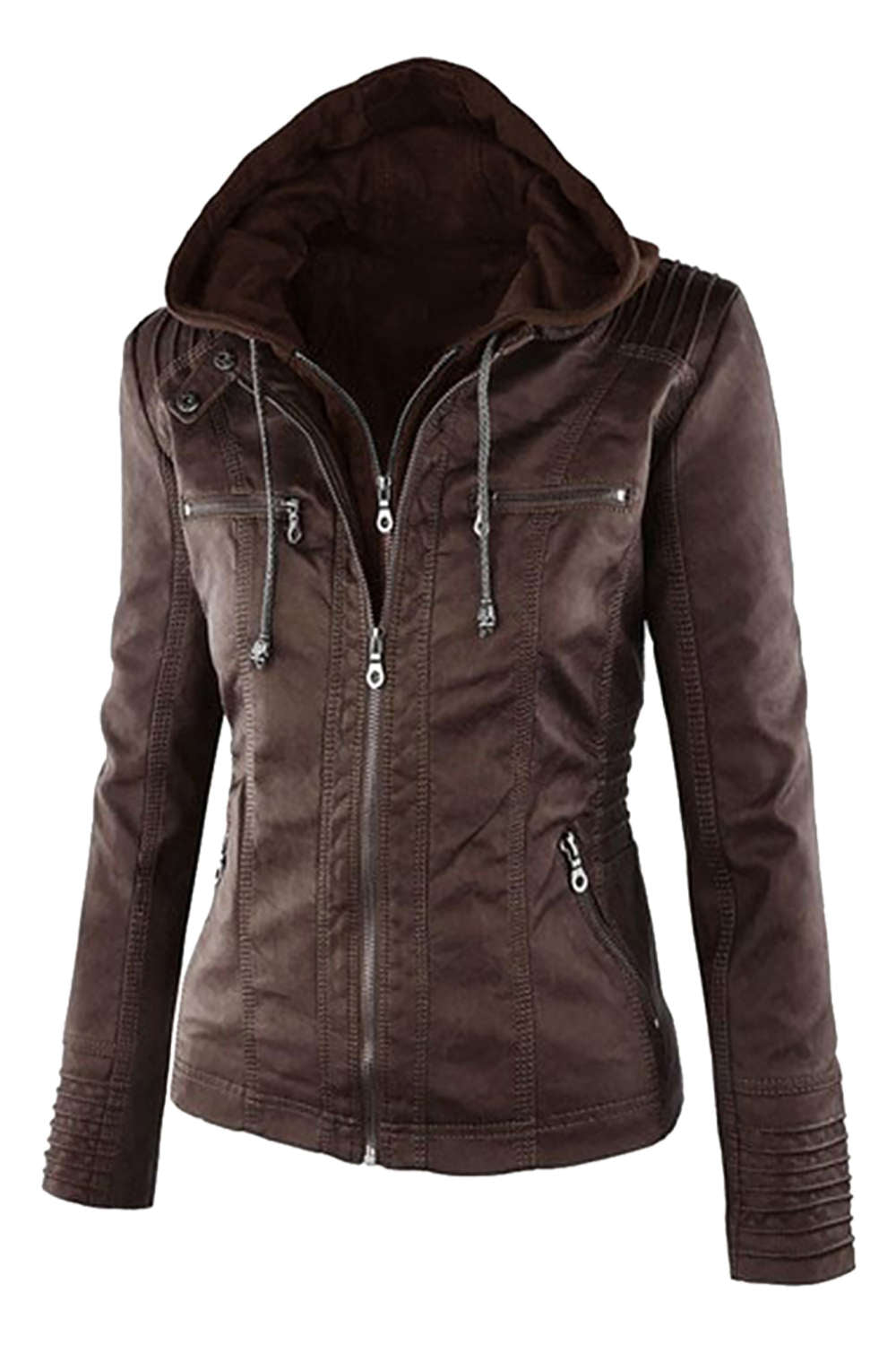 Drune | Damen Kunstleder Kapuzenjacke Mit Reißverschluss