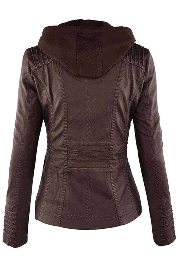 Drune | Damen Kunstleder Kapuzenjacke Mit Reißverschluss