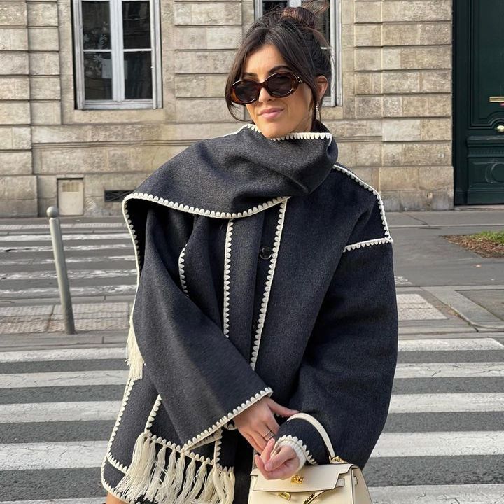 Drune | Blend Cape Mantel - Fransenbesatz - Übergröße - Elegante Statement-Oberbekleidung