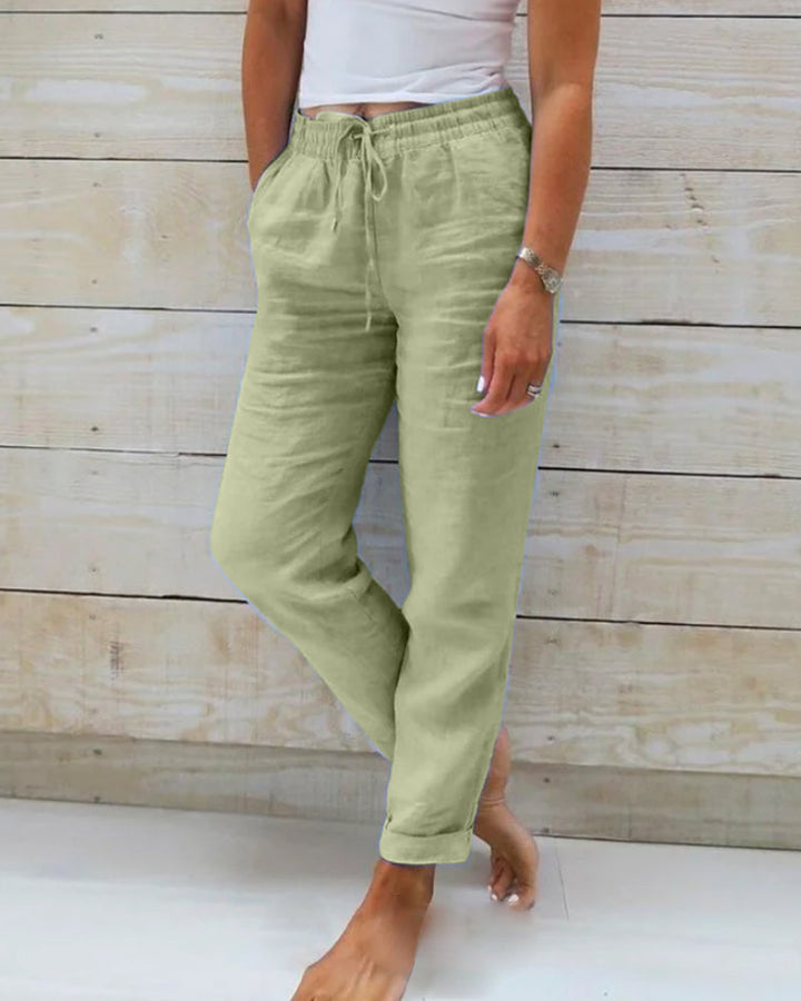 Drune | Damen Leinenhose mit Baumwollanteil und Elastischem Bund