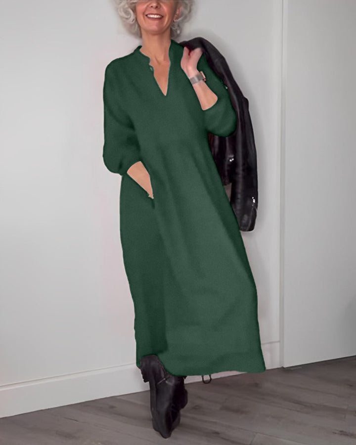 Drune | Elegantes Kleid mit V-Ausschnitt und Langen Ärmeln