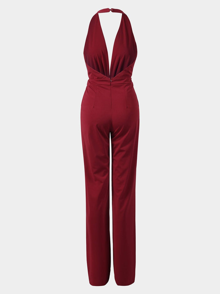 Drune | Tiefer V-Ausschnitt Ärmelloser Breiter Bein Jumpsuit
