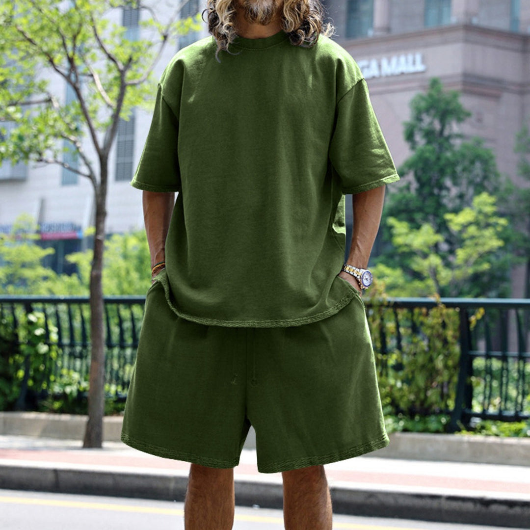 Drune | Lockeres T-Shirt Shorts einfarbiges Set