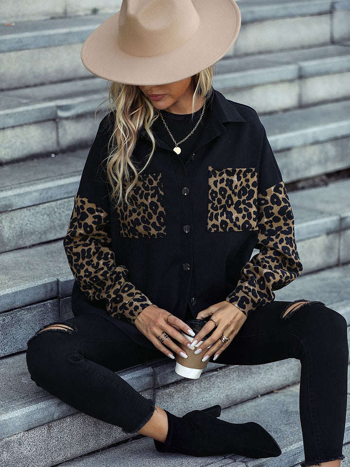Drune | Leopard Print Knopf-abgesetzte Schulterjacke