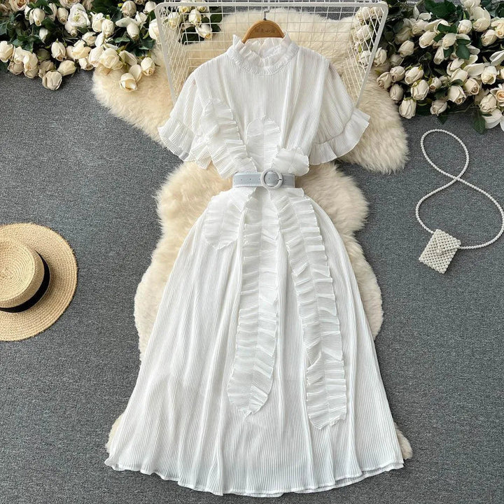 Drune | Langarm Maxikleid mit plissierten Volants