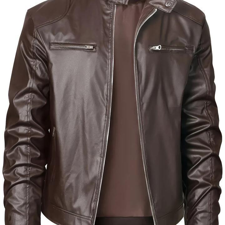 Drune | Elegante Pu-Lederjacke mit Farbblockierung und Mehrfachreißverschluss
