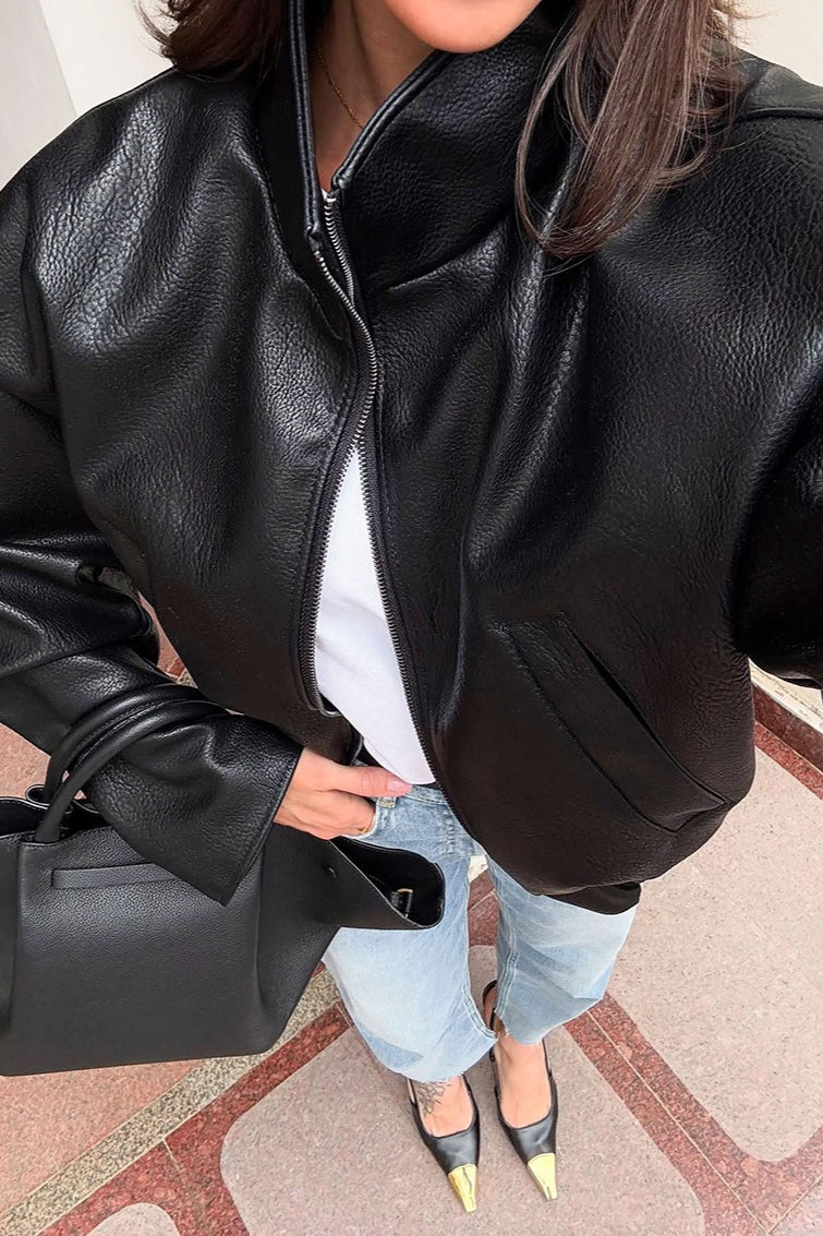Drune | Schwarze PU-Lederjacke