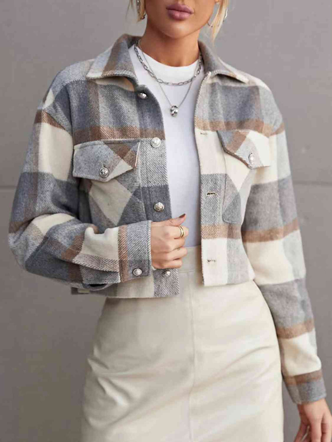 Drune | Karierte Kragenknopf Jacke