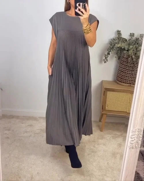 Drune | Einfaches Einfarbiges Plisseekleid