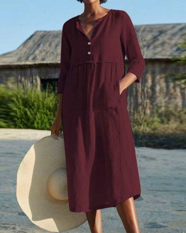 Drune | Sommer Midikleid mit Knöpfen Adela