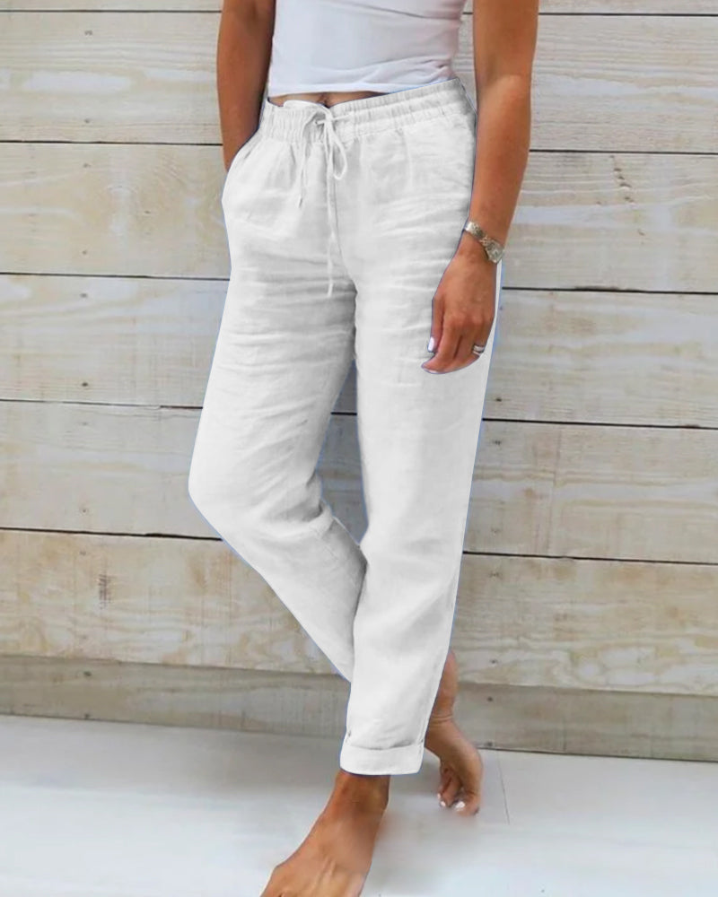 Drune | Damen Leinenhose mit Baumwollanteil und Elastischem Bund