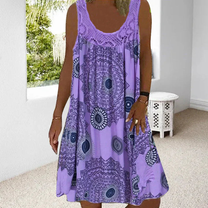 Drune | Ärmelloses Kleid mit Lebendigem Boho-Print
