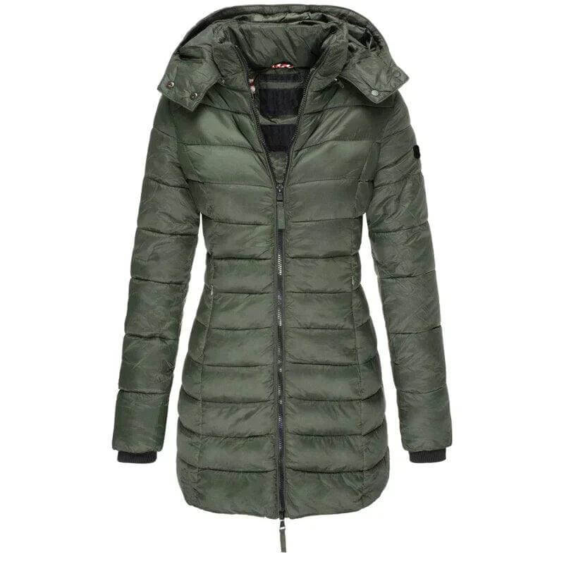 Drune | Damen Lange Winter Pufferjacke mit Kapuze