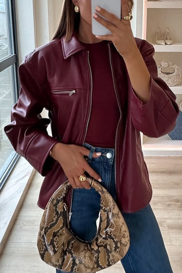 Drune | Revers Langarm Pocket Reißverschluss Lederjacke