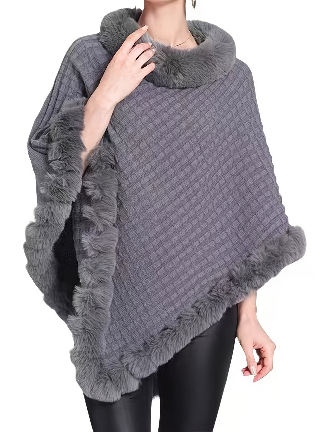Drune | Poncho mit Pelzdetails Acrylmix Elegante Struktur