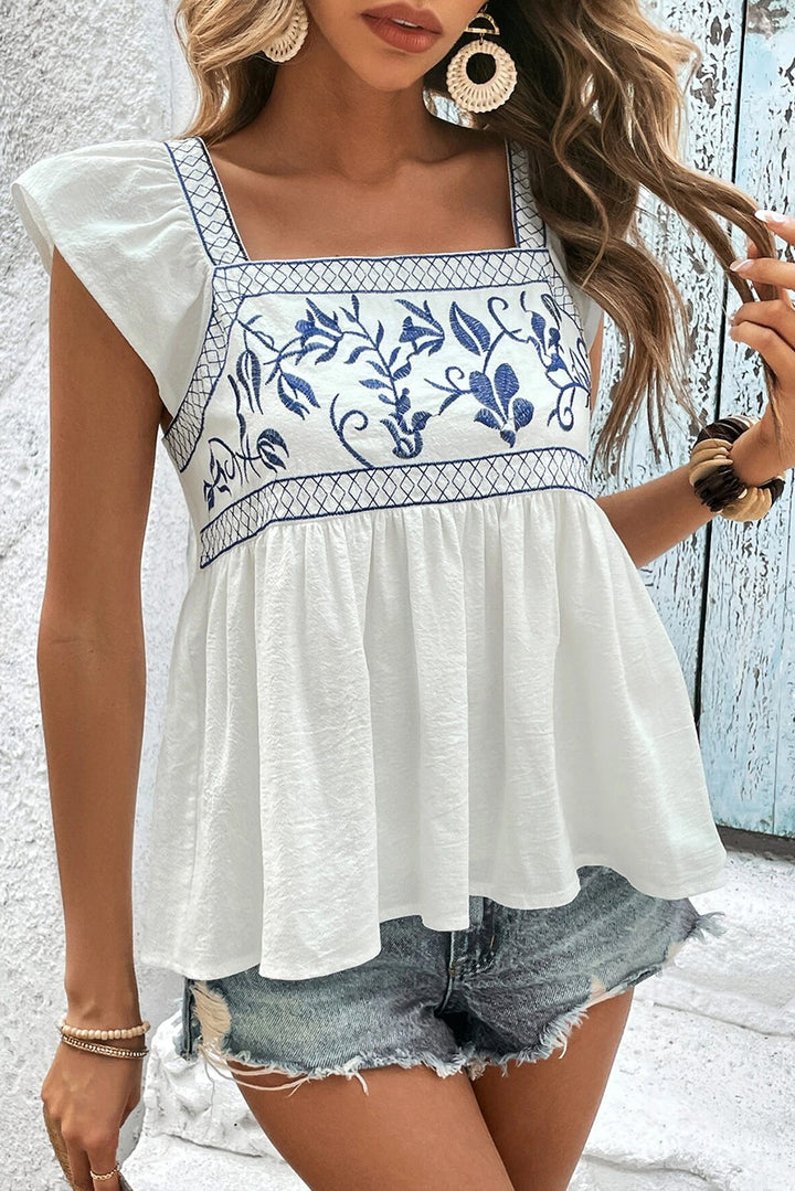 Drune | bestickte Peplum-Bluse mit eckigem Ausschnitt Für Frauen
