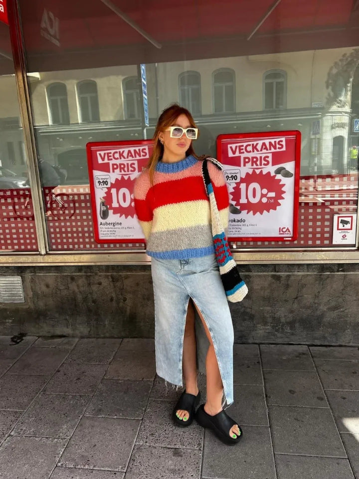 Drune | Colorful striped knit sweater for casually chic looks