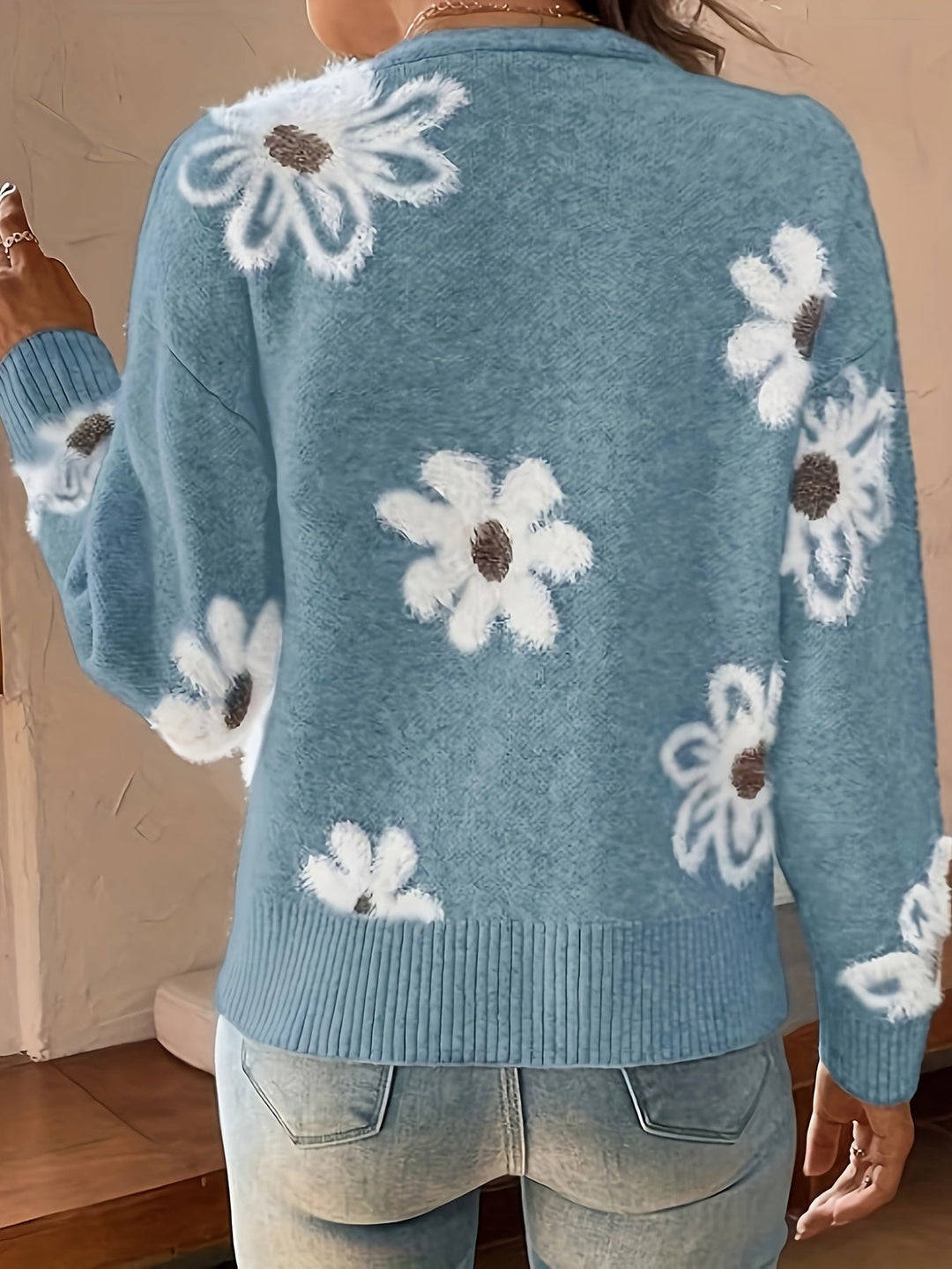 Drune | Weiche Strickjacke mit Blumenmuster Acryl Wärme und Stil