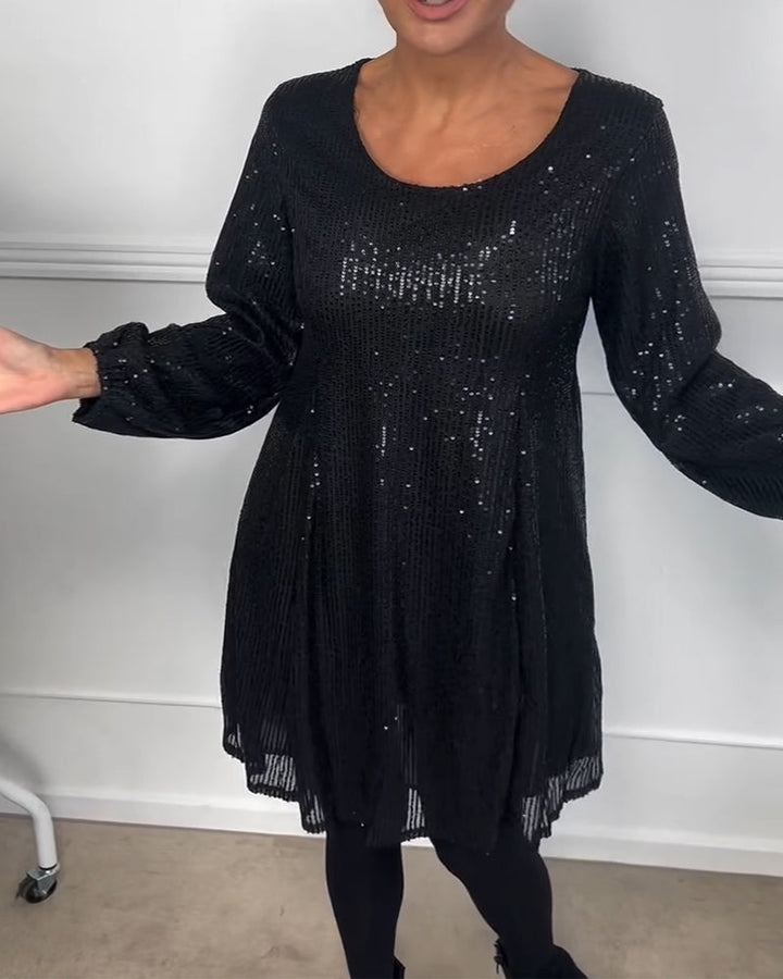 Drune | Elegante Laterne Ärmel Pailletten A-Linie