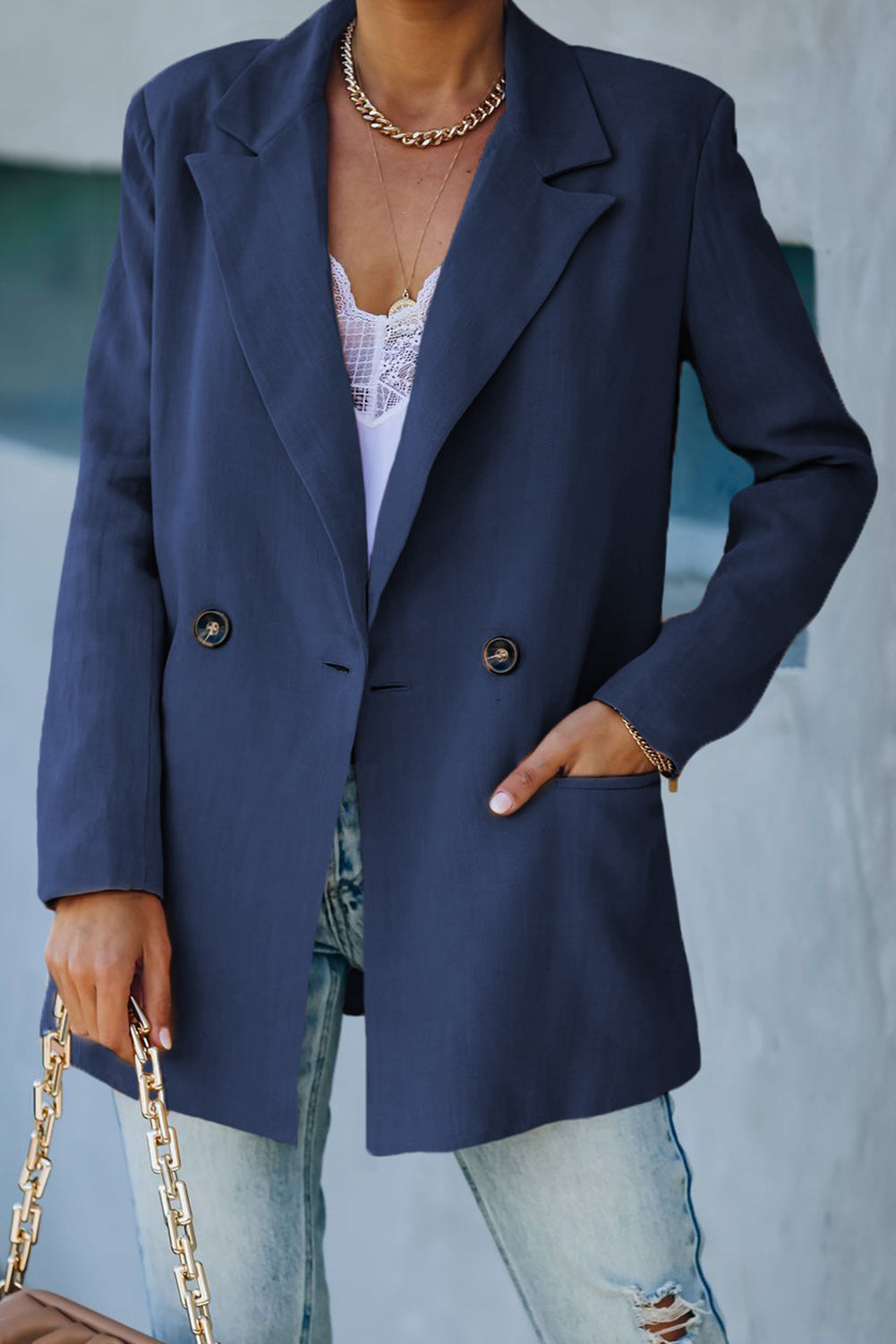 Drune | Doppelreihiger Blazer mit gepolsterten Schultern und Taschen
