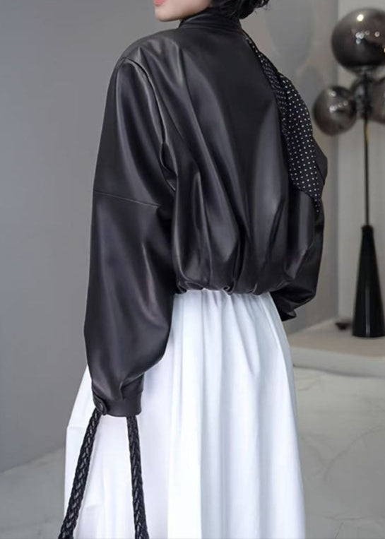 Drune | Muse - Cropped Fauxleder Snap Jacke