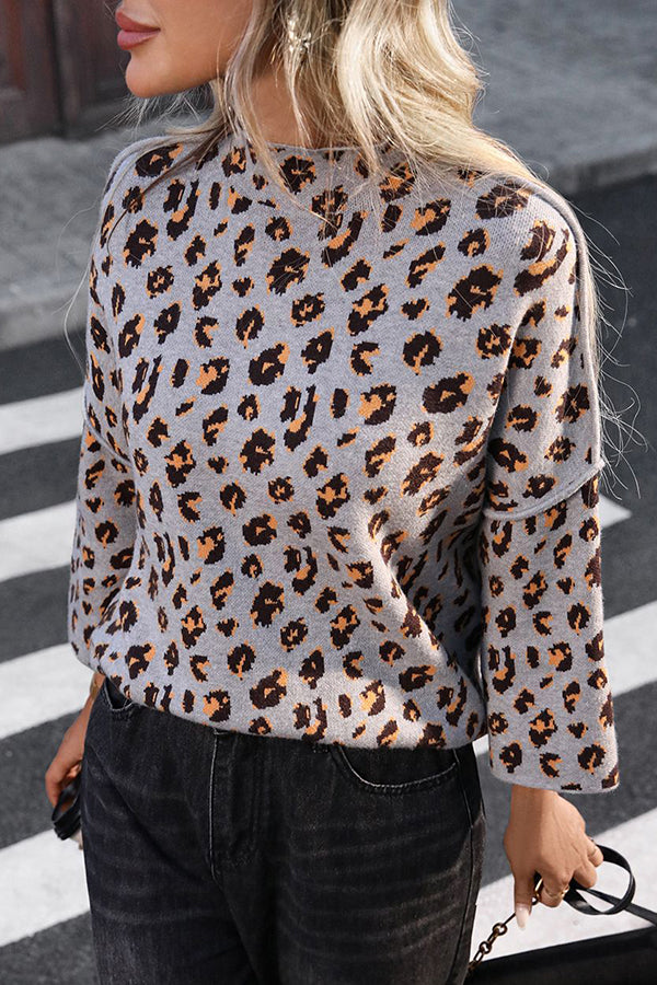Drune | Cozy knit sweater with leopard print and loose roll neck